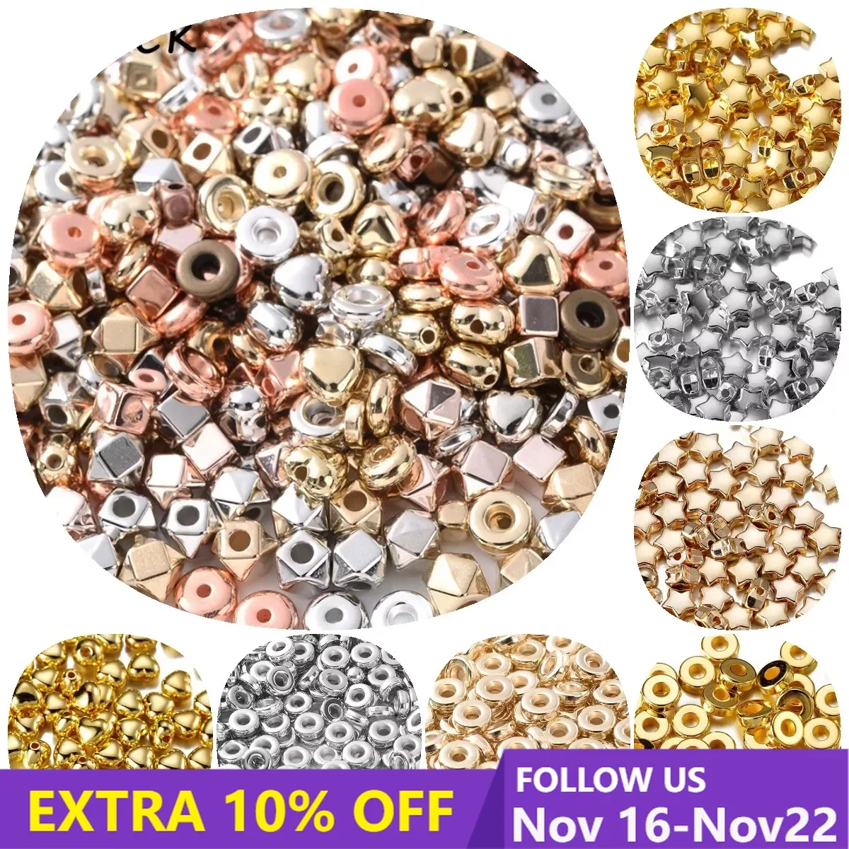 

100/200pcs CCB Beads KC Gold Sliver Plated Round Flat Wheel Beads Loose Spacers Beads For Jewelry Making DIY Bracelet Necklace