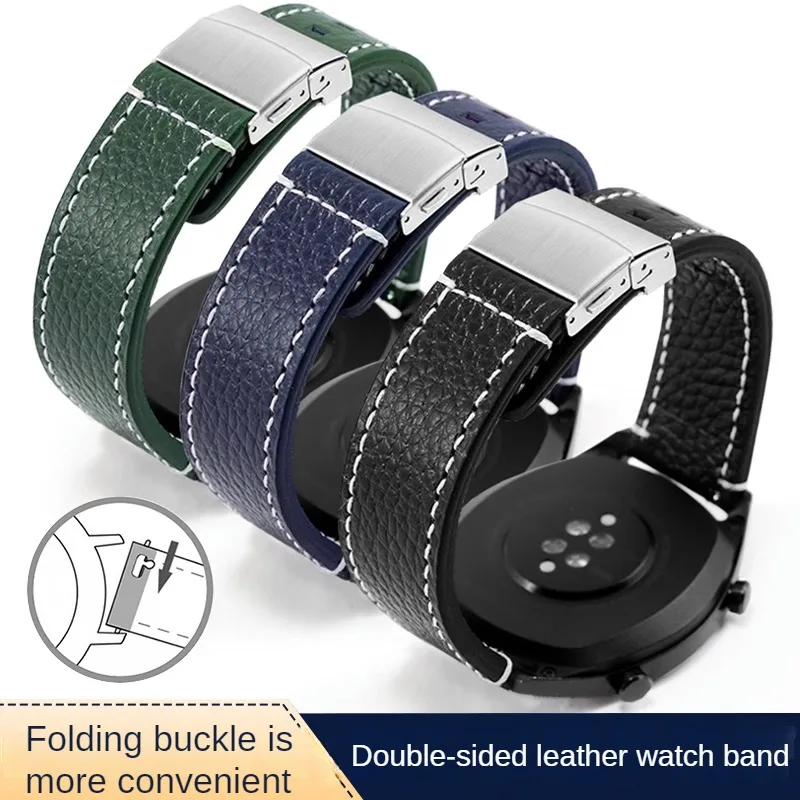 

General Various Brand Leather Watch Band with 18/20/22mm Cowhide Folding Buckle Strap For Men And Women.