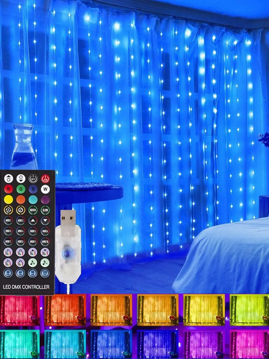 

Умная светодиодная гирлянда RGB, Рождественское украшение с дистанционным управлением через приложение, USB-штора, 3 м, Сказочная лампа для свадьбы, праздника, спальни, улицы
