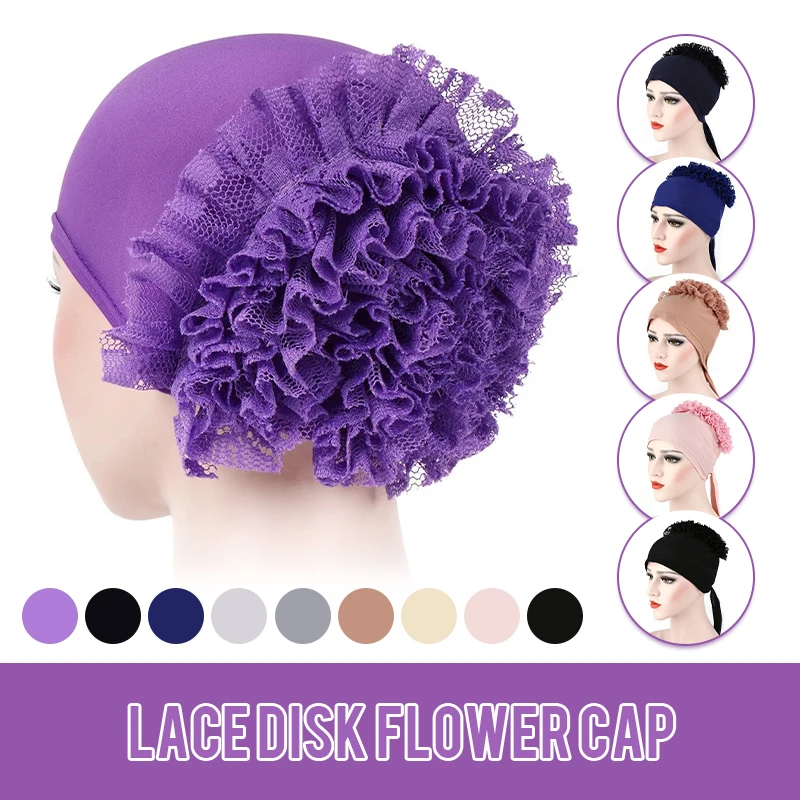 

Muslim Turban Hat Women Hair Loss Cap Cancer Chemo Head Wrap Lace Flower Headwear Decor Turban Hat Lady Headscarf Bonnet