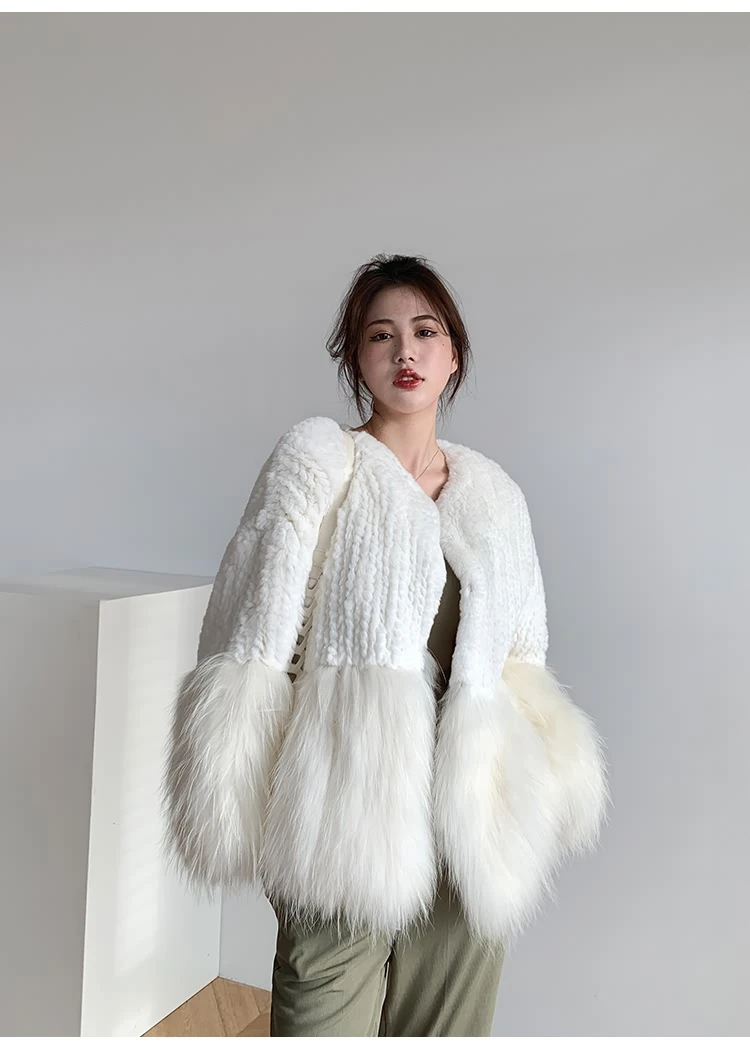 Faux Rabbit Fur Stitching Woven Furry Coat Women 2022 Winter Clothes Korean Style Long Sleeve Loose Thick Warm Faxu Fur Overcoat