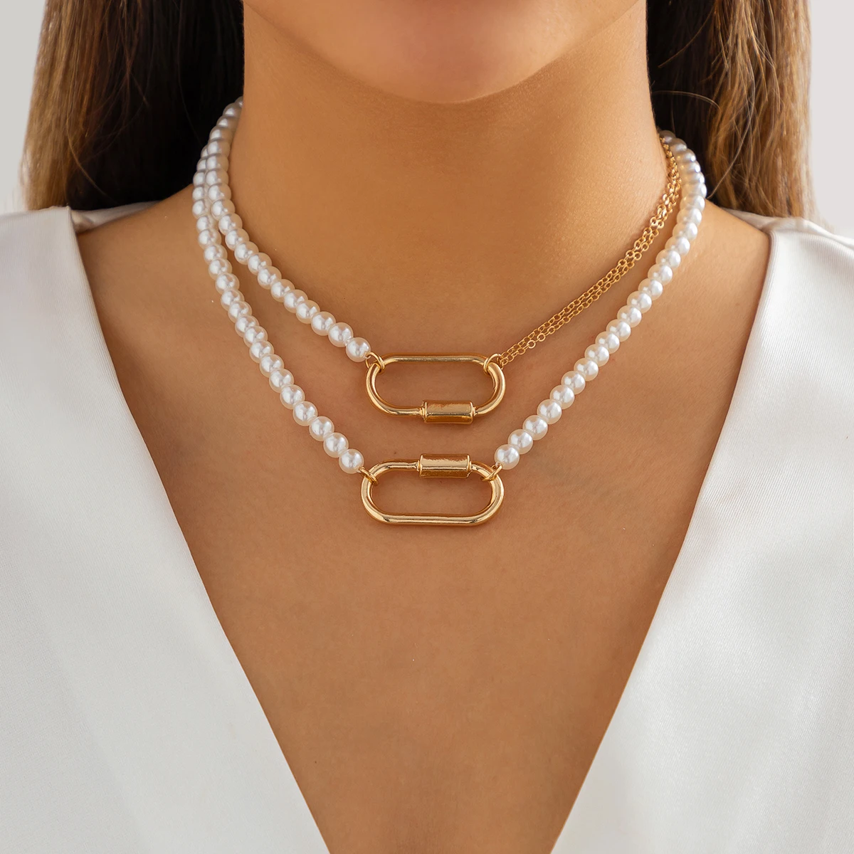 

PuRui Fashion Oval Clasp Pendant Simulation Pearl Bead Choker Necklace for Women Jewelry Collar Party Gifts Trendy Accessories