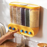 wall mounted cereals dispenser sealed food storage tank rice bucket containers transparent press cereals bean organizer box