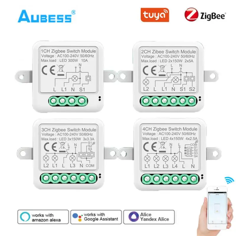 

ABUESS Tuya ZigBee Switch Module 10A Smart Home DIY Breaker Zero Fire On-off Device Smart Automation Switch Works With Alexa