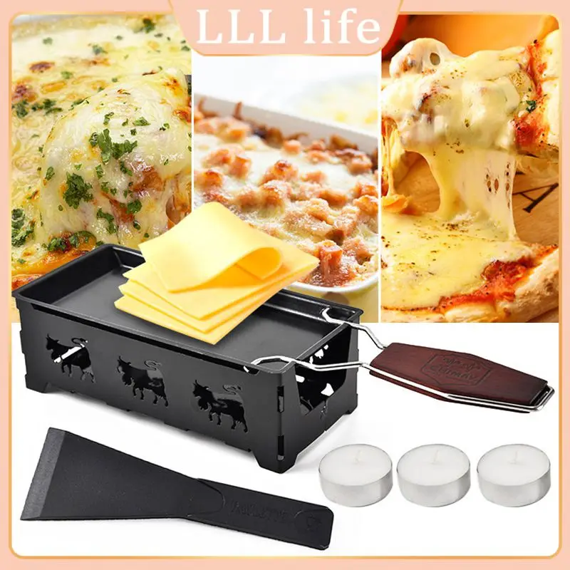 

Stainless Steel Cheese Oven Fondue Set Wooden Handle Heat Resistant Cream Chocolate Baking Tray Fondue Pot Set Kitchen Gadgets