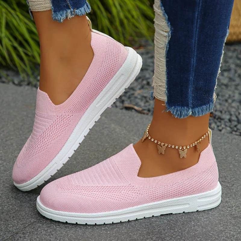 Женские кроссовки без шнуровки сетчатые дышащие на вулканизированной подошве