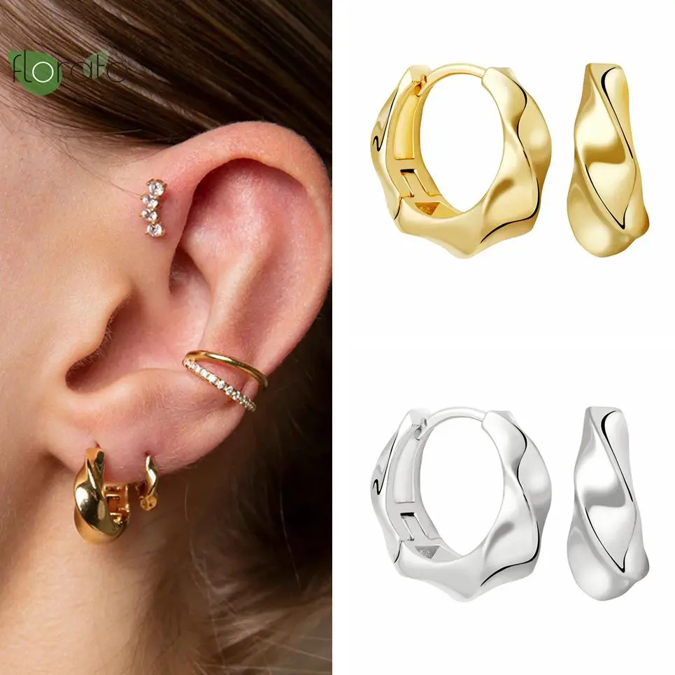 

925 Sterling Silver Vintage Irregular Twist Hoop Earrings for Women Punk Geometric Circle Loop Huggie Earrings Fashion Jewelry