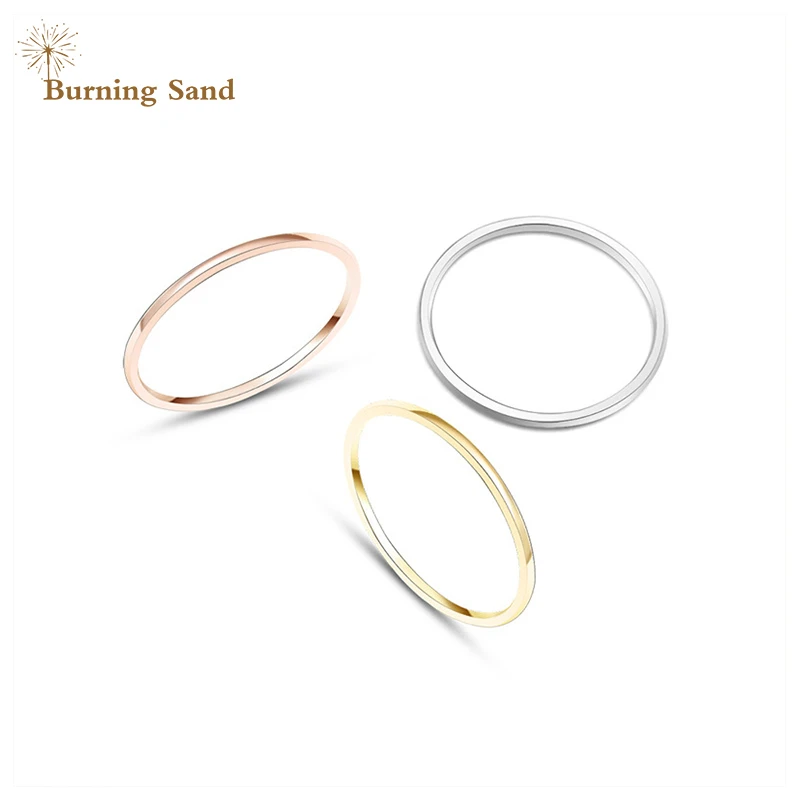 Buring Sand Simple 1MM Thin Stainless Steel Couple Ring for Women Mens Fashion Classic Lover Finger Jewelry Birthday gifts