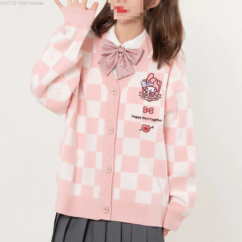 Sanrio Cinnamoroll Melody Kuromi Purin вязаный кардиган с вышивкой свитер женский жаккардовый