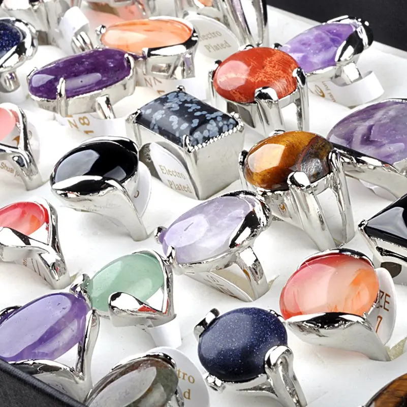 

10 шт./партия, женские и мужские кольца из натурального камня