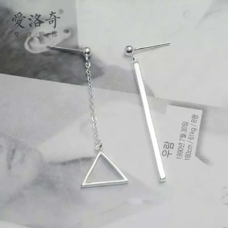 

s925Silver Earrings Women's Korean-Style Light Bead Stud Earrings Sweet Asymmetry Triangle Short Earrings WomenE1790