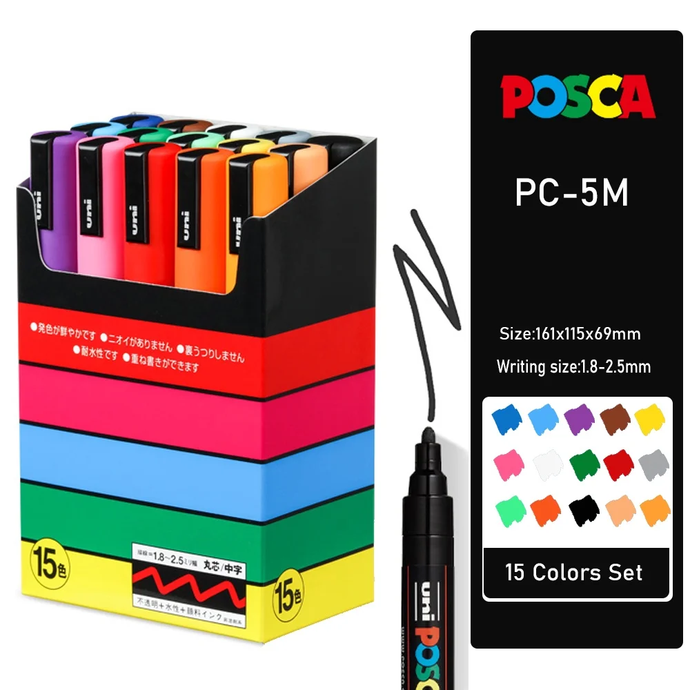 

Набор маркеров для акриловых красок Uni Posca Plumones Marcadores, японские канцелярские принадлежности PC-1M 3M 5M для художественных принадлежностей, рисования граффити