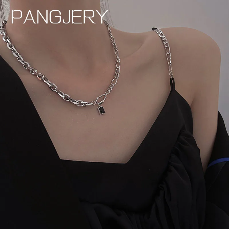 

PANGJERY Black Zircon Square Necklace for Women Vintage Trendy Simple Creative Clavicle Chain Birthday Jewelry Gifts Wholesale