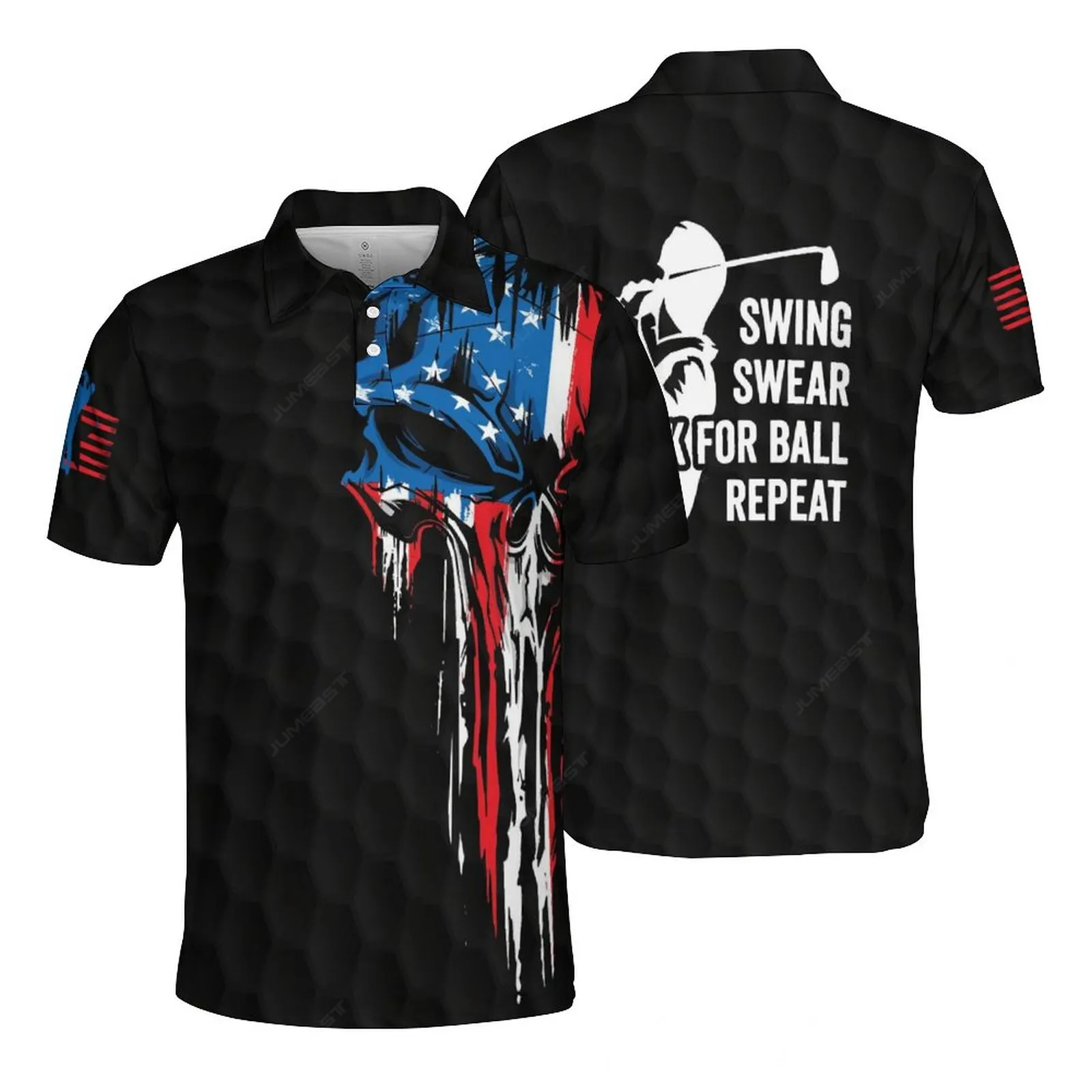 Repeat Men Black Polo Shirt American Flag Patriotic Mesh T-shirts Eagle Skull Sport Tops