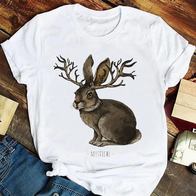 

Женский Повседневный модный Индивидуальный милый кролик с коротким рукавом, Модный летний женский топ с принтом, женская футболка