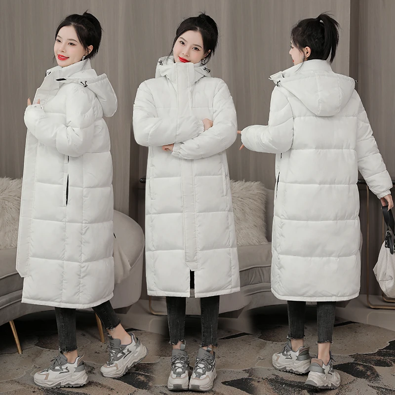 Long Down Jacket For Women 2022 Women's Hooded Thick Mid-length Loose All-match Couple Bread Jacket Winter Thick Padded Coat