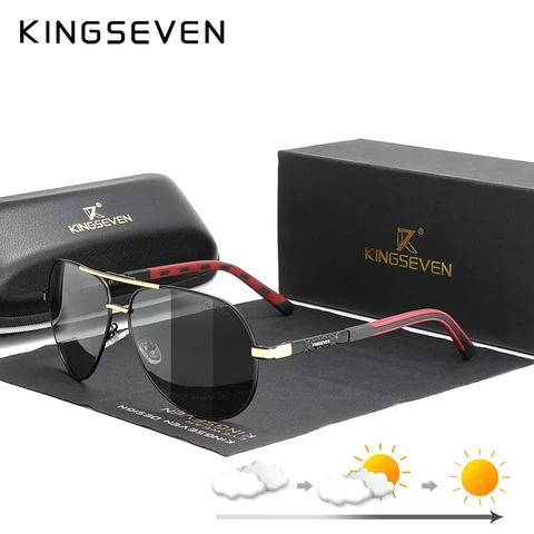 KINGSEVEN/брендовые фотохромные солнцезащитные очки для мужчин и женщин, Мужские поляризационные солнцезащитные очки UV400, очки-хамелеоны, алюминиевые очки для вождения