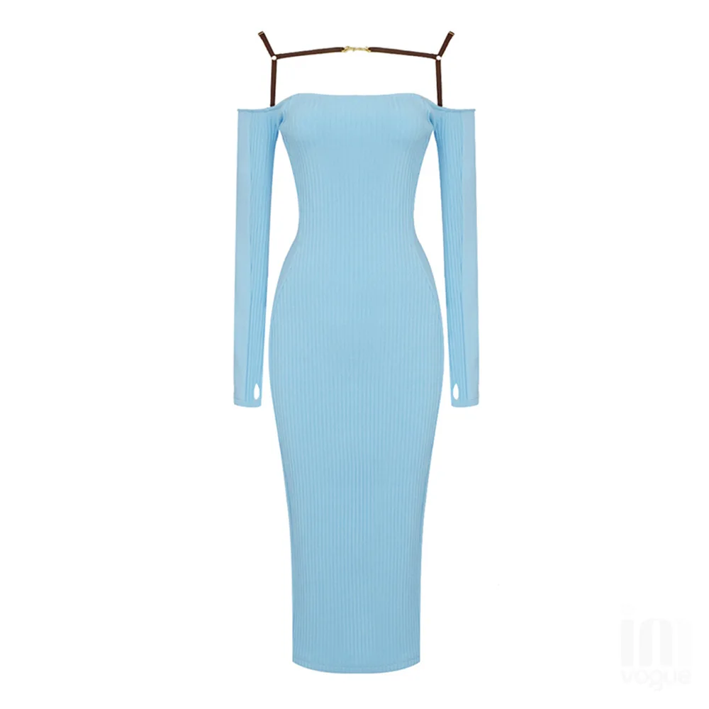 

Y2k Dresses for Women Solid Sling Knitted Bandage Long Sleeve Slim Hip Wrap Skirt Elegant Gothic Fashion Women's Dress Vestidos