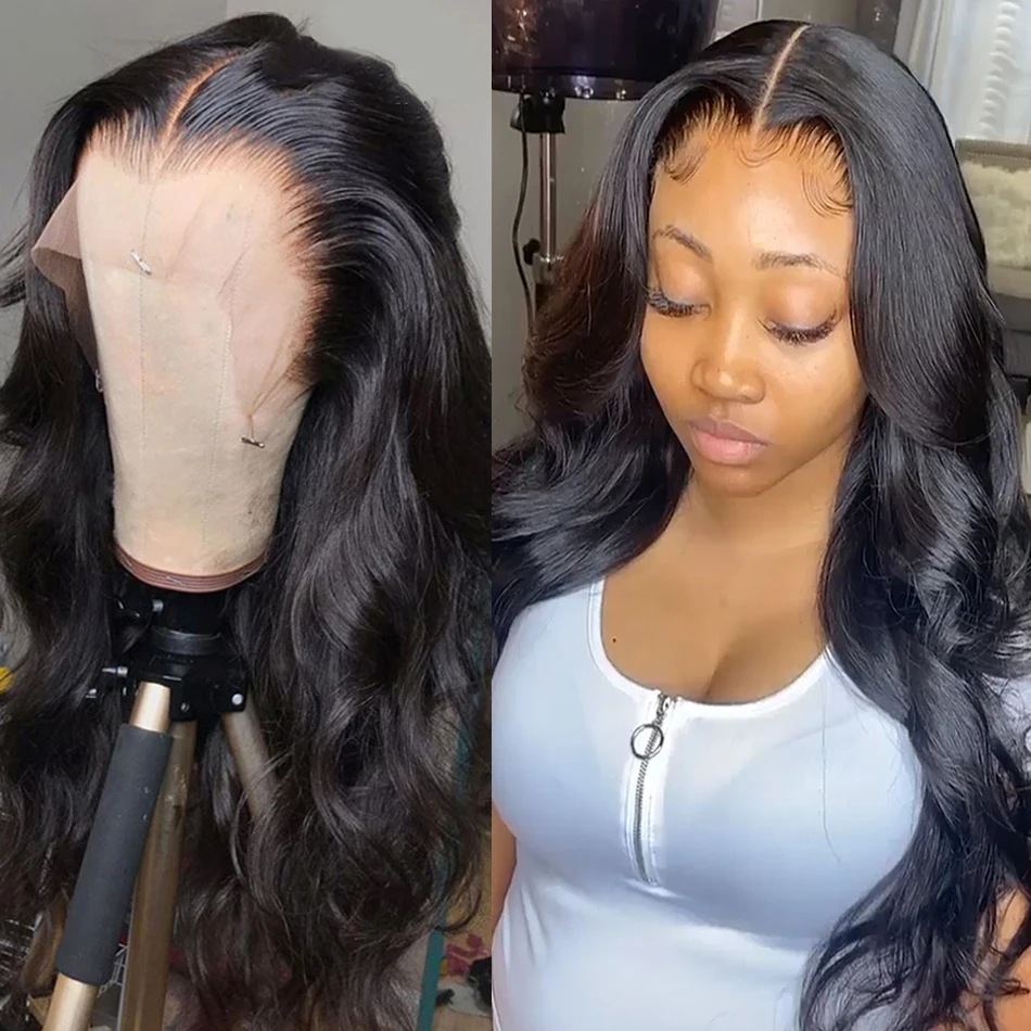 

13x4 Transparent Lace Front Wig Body Wave Wavy Human Hair Wig HD Lace Frontal Wig Pre Plucked Bleached Knots 180% Density