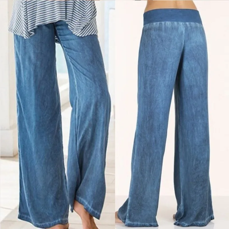 

Casual Thin Denim Pants, Wide Leg Pants, European and American