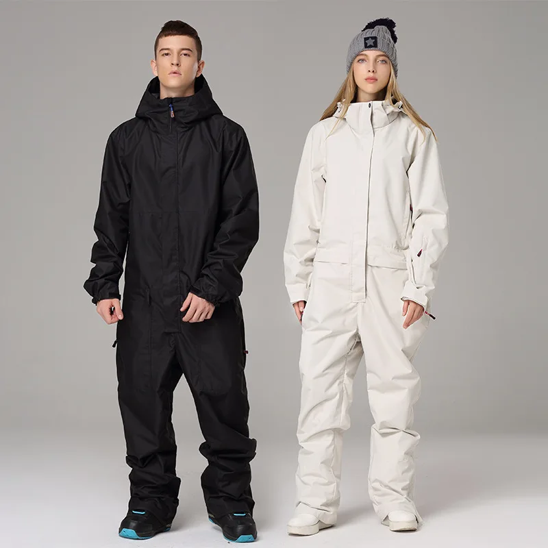 Waterproof Hooded Men Skiing Jumpsuit Sport Women One Piece Snowsuit Winter Outdoor Female Snowboarding Clothes Man Overalls