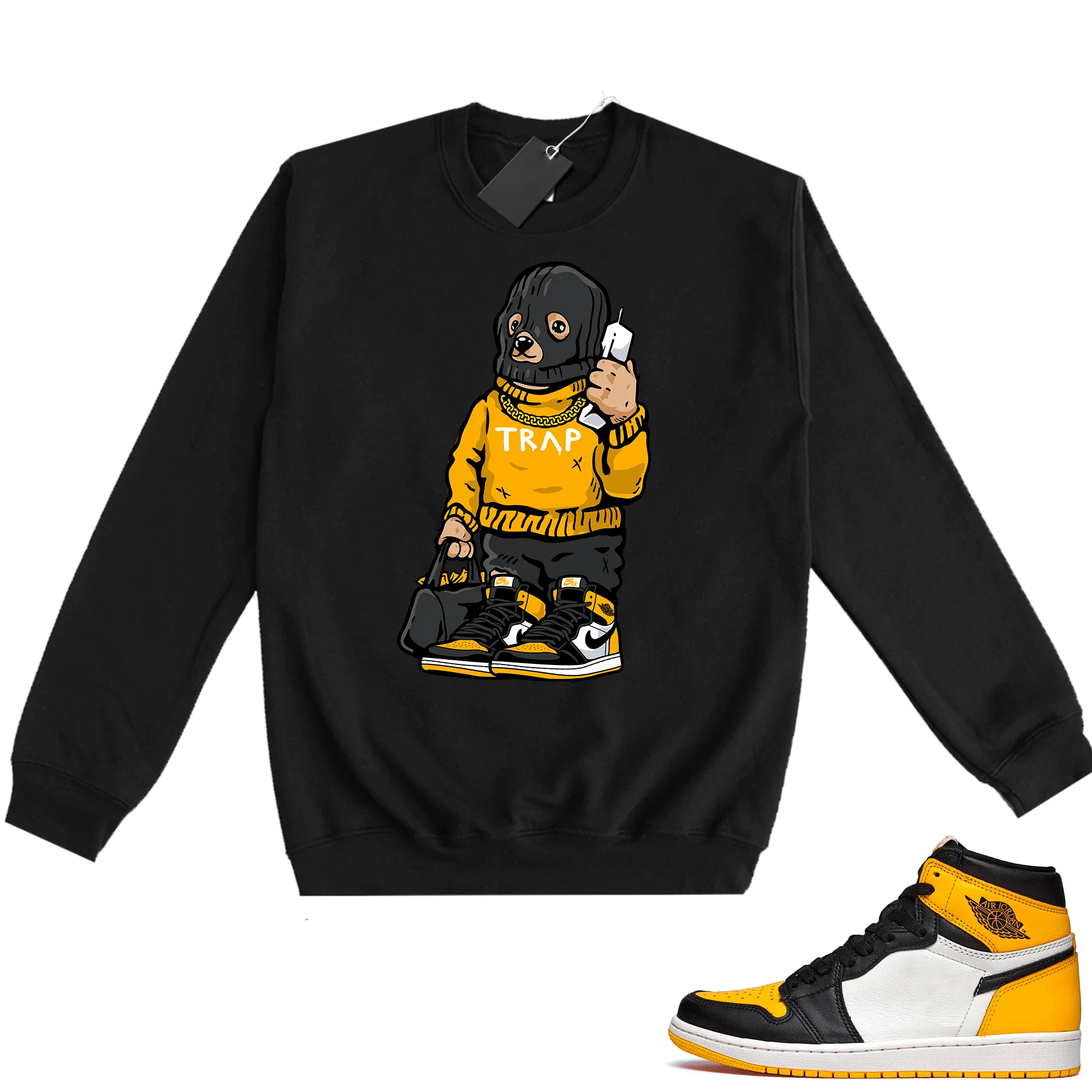 

Taxi 1S Sneaker Match Crewneck Fleece Sweatshirt Black Trap Bear Men's Clothing Plus Size Men's Hoodies Sweatshirts
