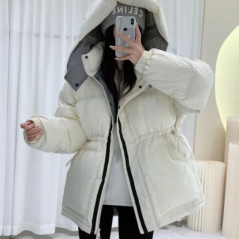 Женский пуховик на белом утином пуху пальто 2024 новая зимняя мода высокое