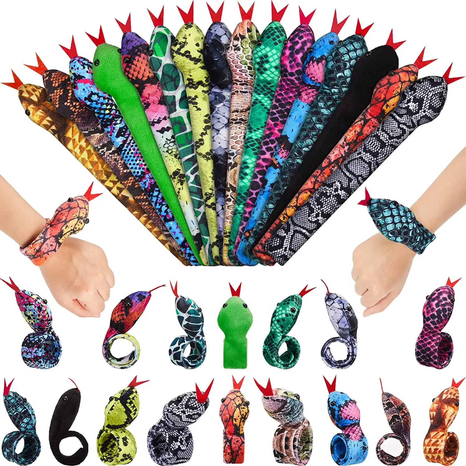 

4 Pieces Snake Slap Bracelets Reptile Snap Bracelets Fuzzy Animal Snake Bracelet Stuffed Snap Bands Slap Snakes for Party