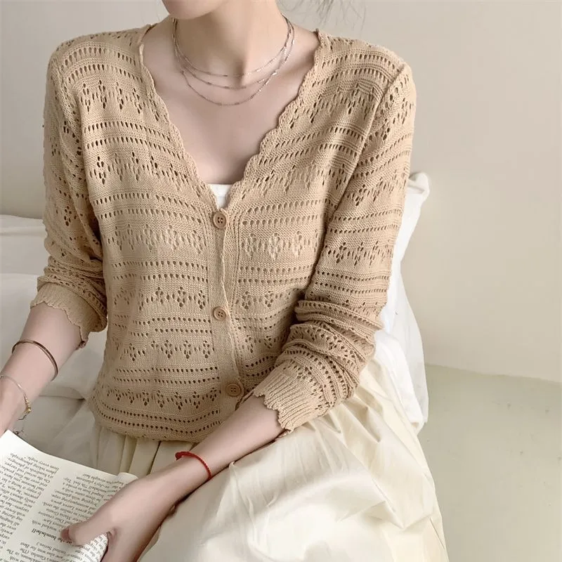 

Yasuk Spring Summer Casual Women's Slim Loose Top Sun Protective Clothing Coat Gentle Temperament Thin Hollow Out Knitted