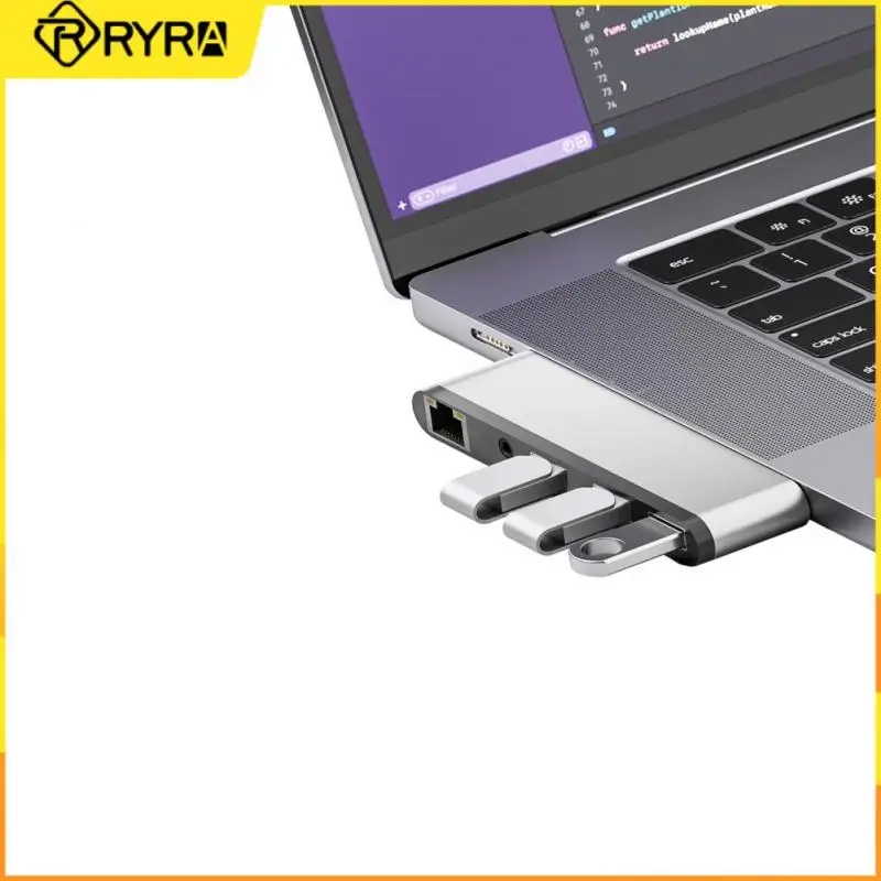 

RYRA 5-in-1 USB C Hub With 3 Ports USB 3.0 100/1000 Mbps RJ45 Audio Jack Card Reader Super Speed Type-C Desktop Docking Station