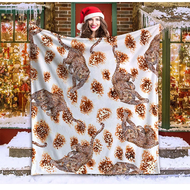 

Leopard Printed Pattern Flannel Throw Blanket Super Soft Lightweight Warm Home Bedroom Blankets for Beds Couch Sofa Queen Size