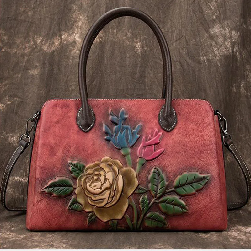 

Винтажные дамские сумочки из натуральной кожи, тоут на плечо из воловьей кожи, тисненый шоппер ручной работы