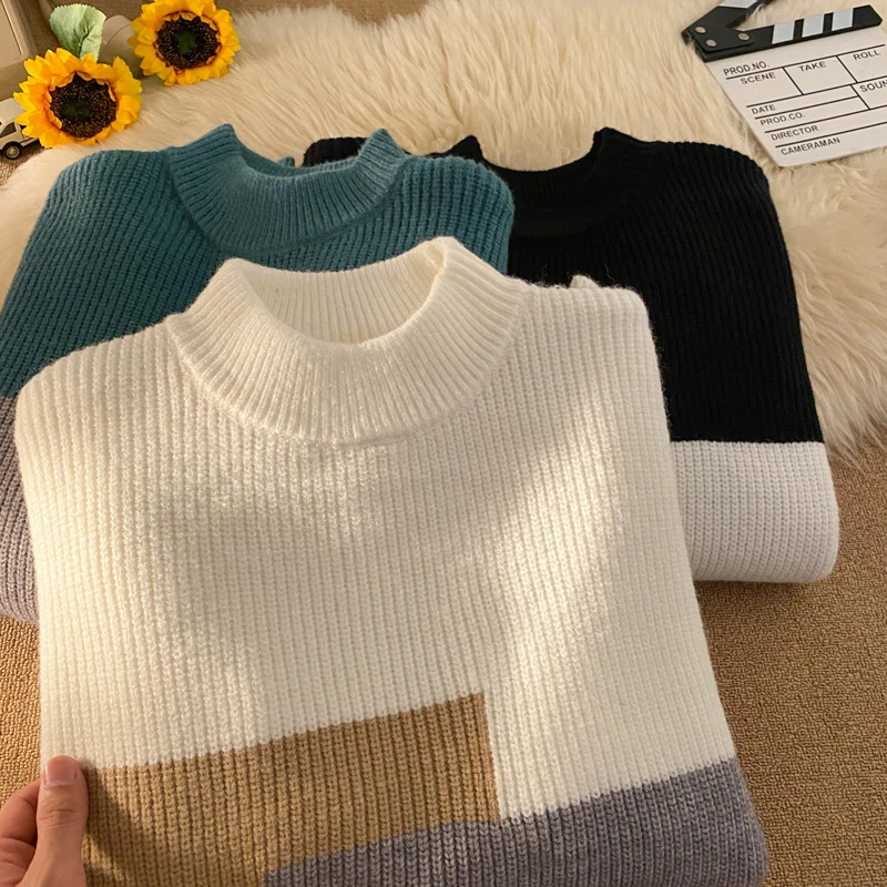 LAPPSTER зимний лоскутный вязаный свитер мужские роскошные пуловеры с длинными