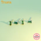 Trustdavis минималистичные серьги-гвоздики для женщин для вечерние геометрический квадрат зеленый циркон Стерлинговое Серебро 925 пробы модные ювелирные изделия подарок DA648