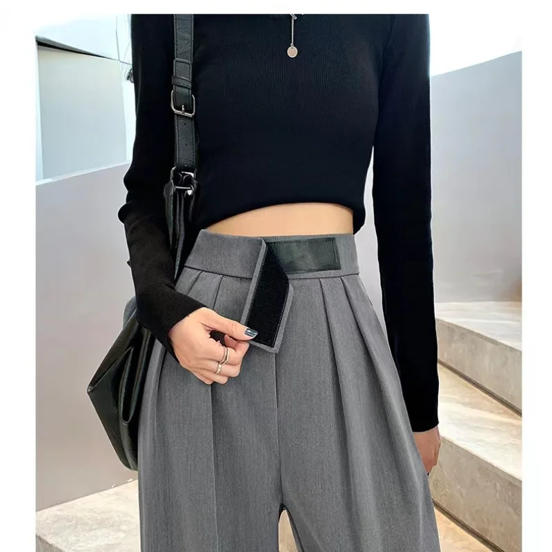 

Grey Brown Wide Leg Women Classic Suit Pants Vintage Palazzo Office Elegant Casual Black Trousers Female High Wasit Pants Q811