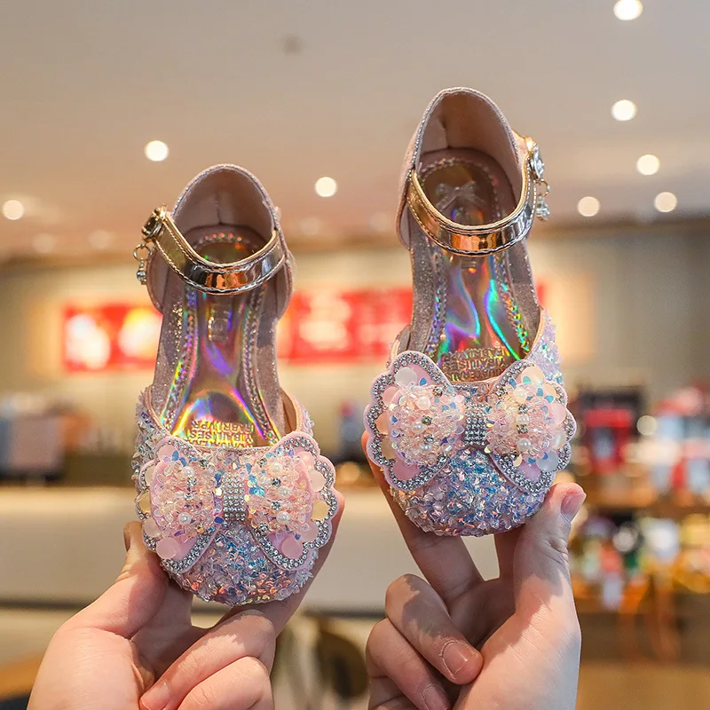 

Демисезонные детские сандалии с бабочками для девочек, туфли для малышей, туфли принцессы, танцевальные туфли, блестящие мягкие сандалии на...
