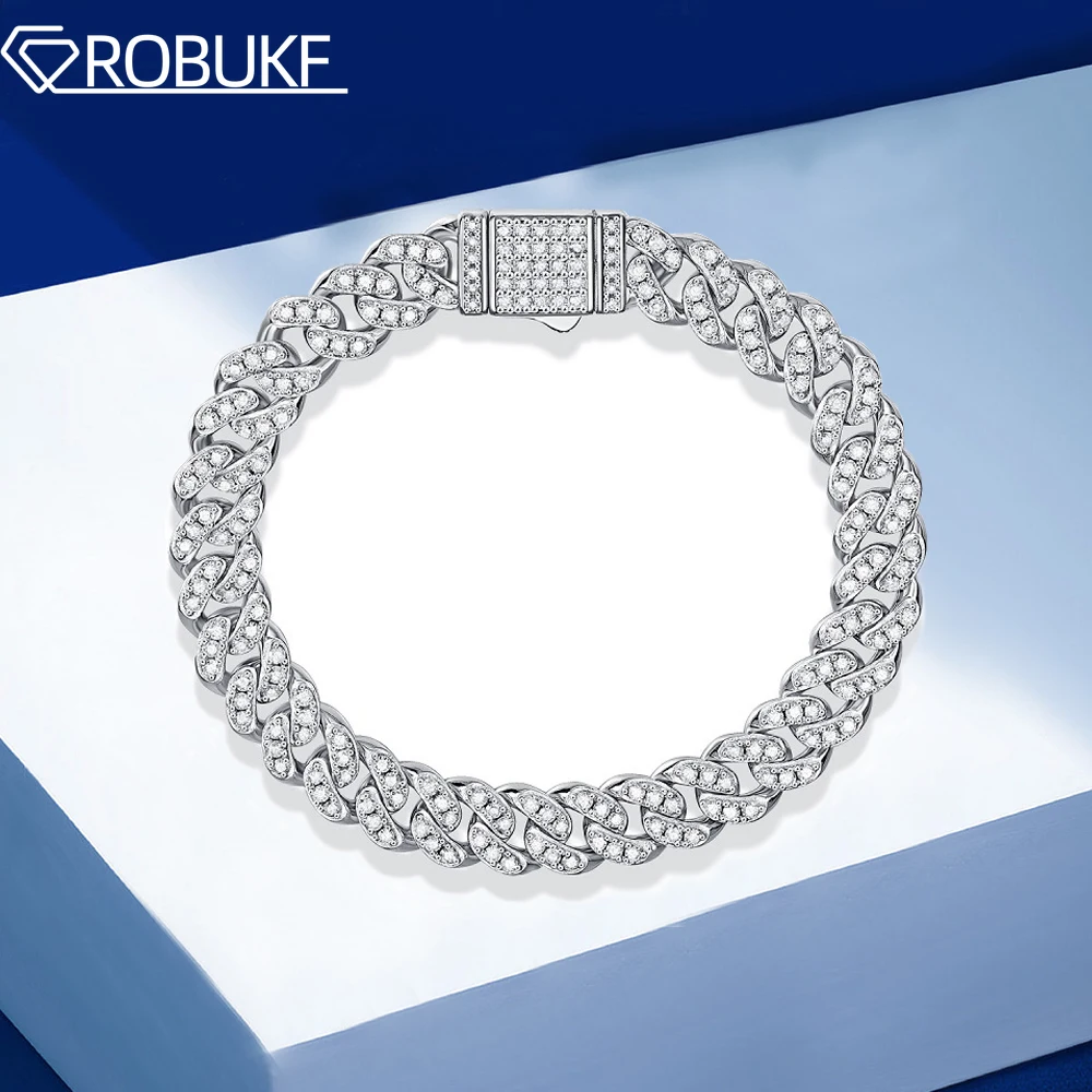 Браслет кубинский с муассанитом 8 мм