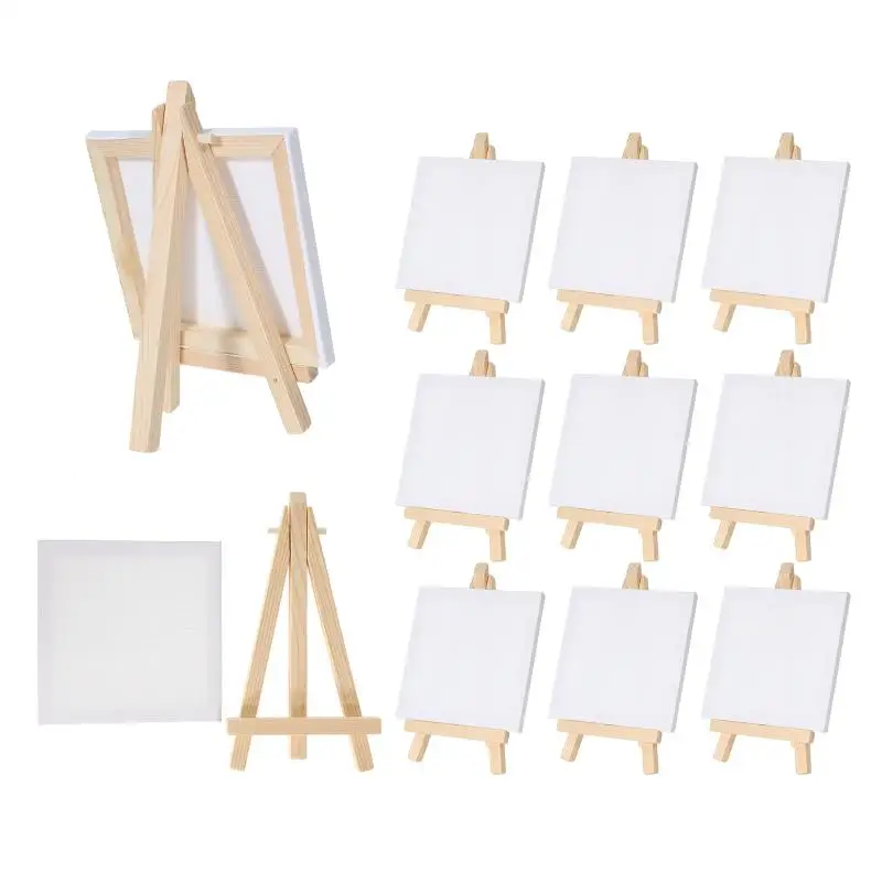 2 Sets Mini Canvas Panel Wooden Easel Sketch Pad Settings For