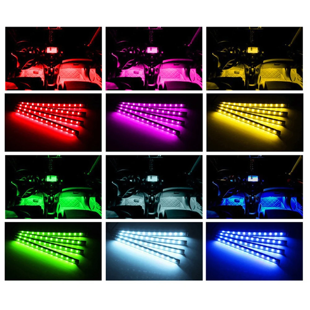 

12V RGB 48 LED Glow Interior Car Lamp Kit Under Dash Foot Well Seats Inside Lighting Music Control LED Atmosphere Strip Light