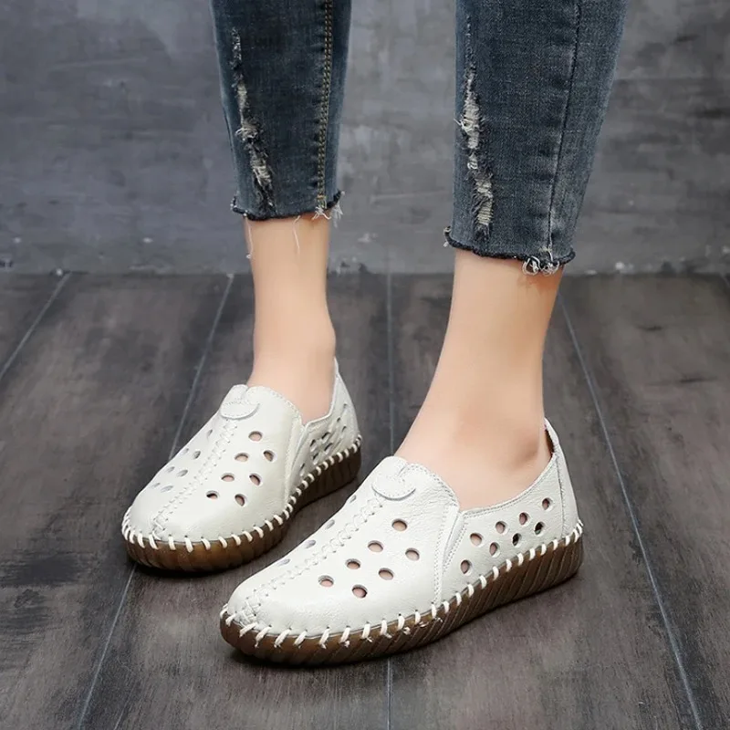 Women Comfort Casual Shoes Genuine Leather Loafers Breathable Flat Shoes Ladies White Loafers Women's Ballet Flats Moccasins
