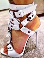 peep toe ankle strap sandles high thin heels spring summer party black white solid 2022 newest buckle one word belt woman sandal