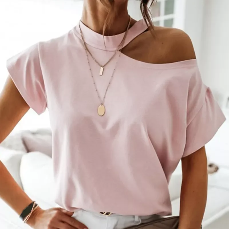 

Girls Tshirt Off Shoulder Short Sleeve White Solid Black Ladies Tshirts Halter Summer Fashion Casual T Shirts Tops Women
