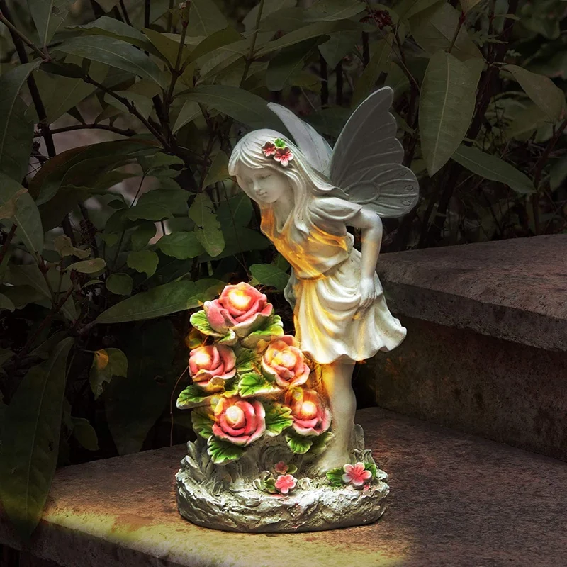 

Garden Figurines Angel Garden Statue Outdoor Decor Solar Powered Resin Sculpture Ornament Housewarming Garden Gift