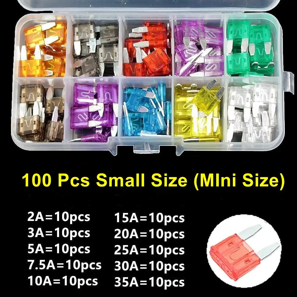 

Ассортимент автомобильных предохранителей, средний маленький мини-лопастной предохранитель 5A/7,5A/10A/15A/20A/25A/30A