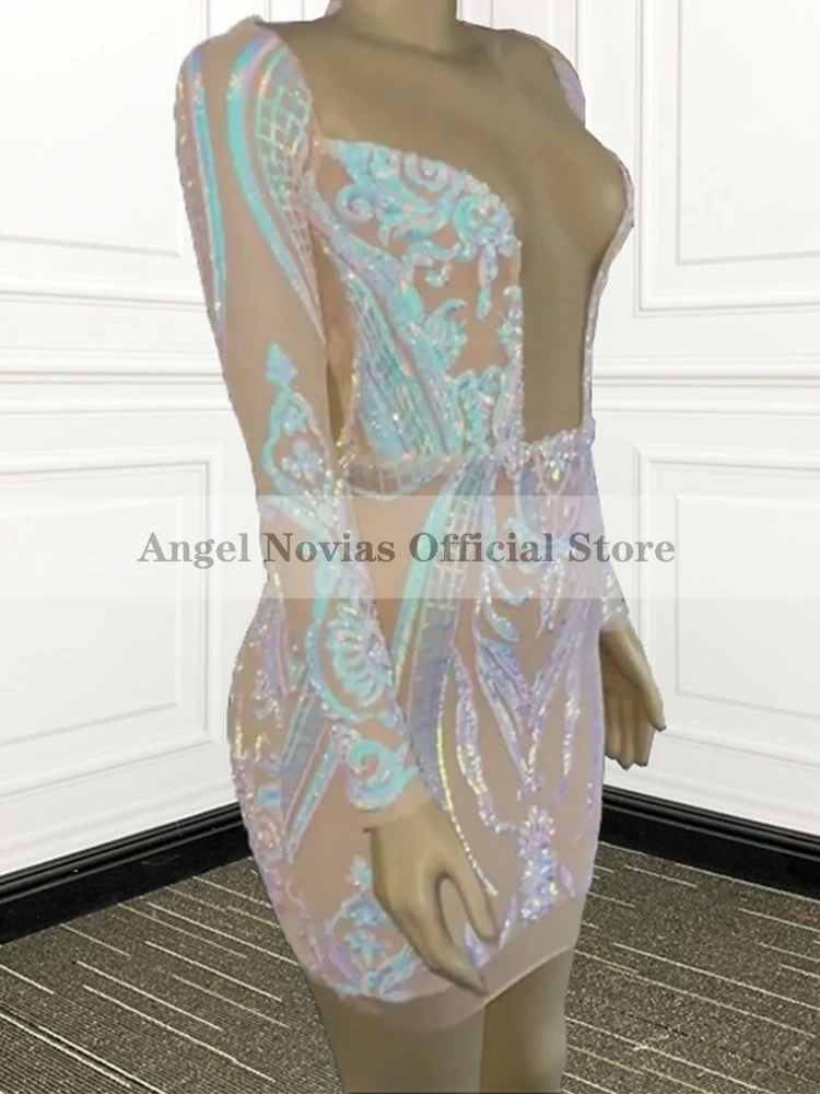 

Женское коктейльное платье ANGEL NOVIAS, красное платье с длинными рукавами, открытой спиной и блестками, мини-платье для выпускного вечера,
