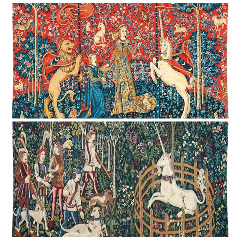 

Medieval Retro Art Taste The Lady And Unicorn Hunt Captivity Bible History Tapestry By Ho Me Lili For Livingroom Home Decor