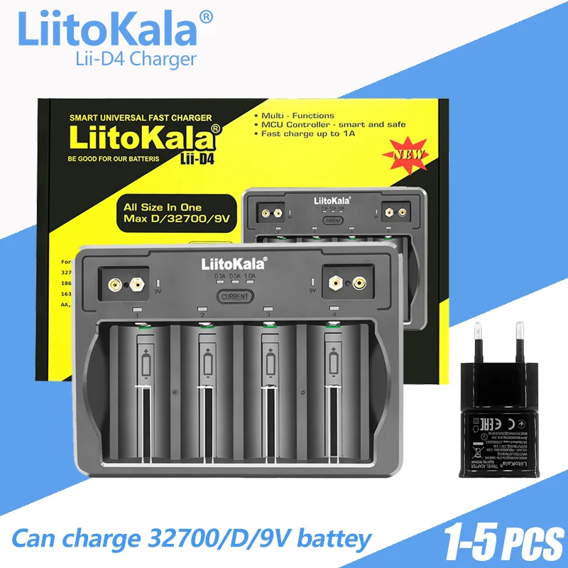 

1-5PCS LiitoKala Lii-D4 21700 Battery Charger For 18650 18350 26650 16340 14500 3.7v 1.2V Ni-MH/Cd,AA AAA SC D battery charger
