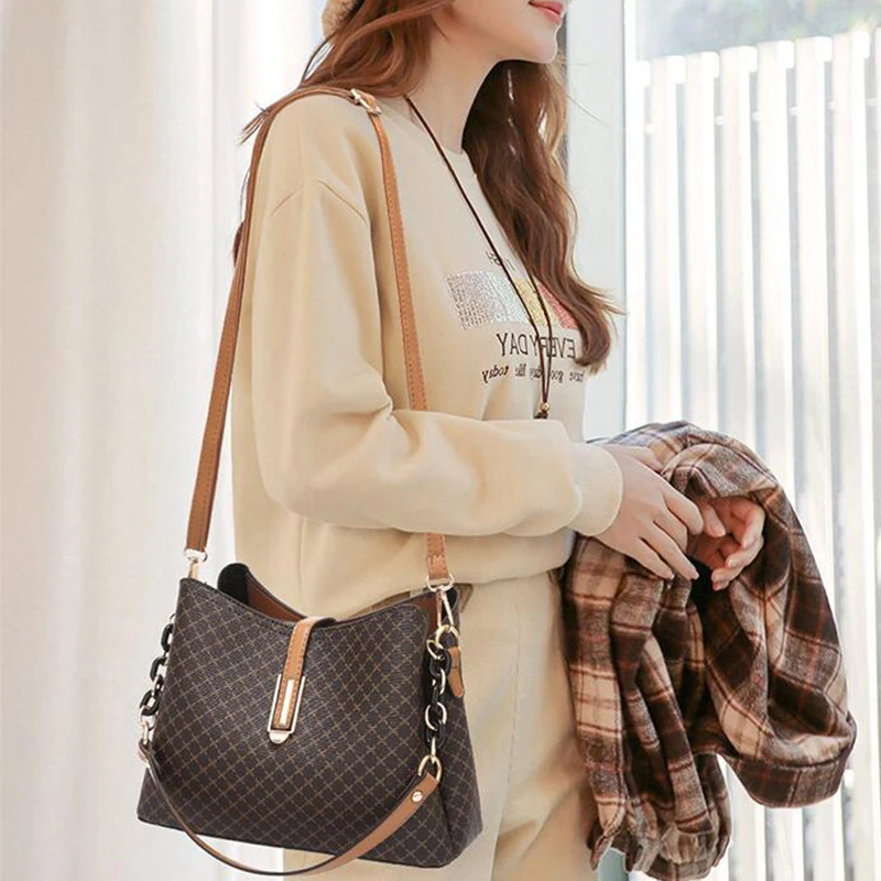 

New Fashion Women Bucket Bag PU Leather Small Shopping Bags Luxury Designer Shoulder Crossbody Bag Large Capacity Ladies Handbag