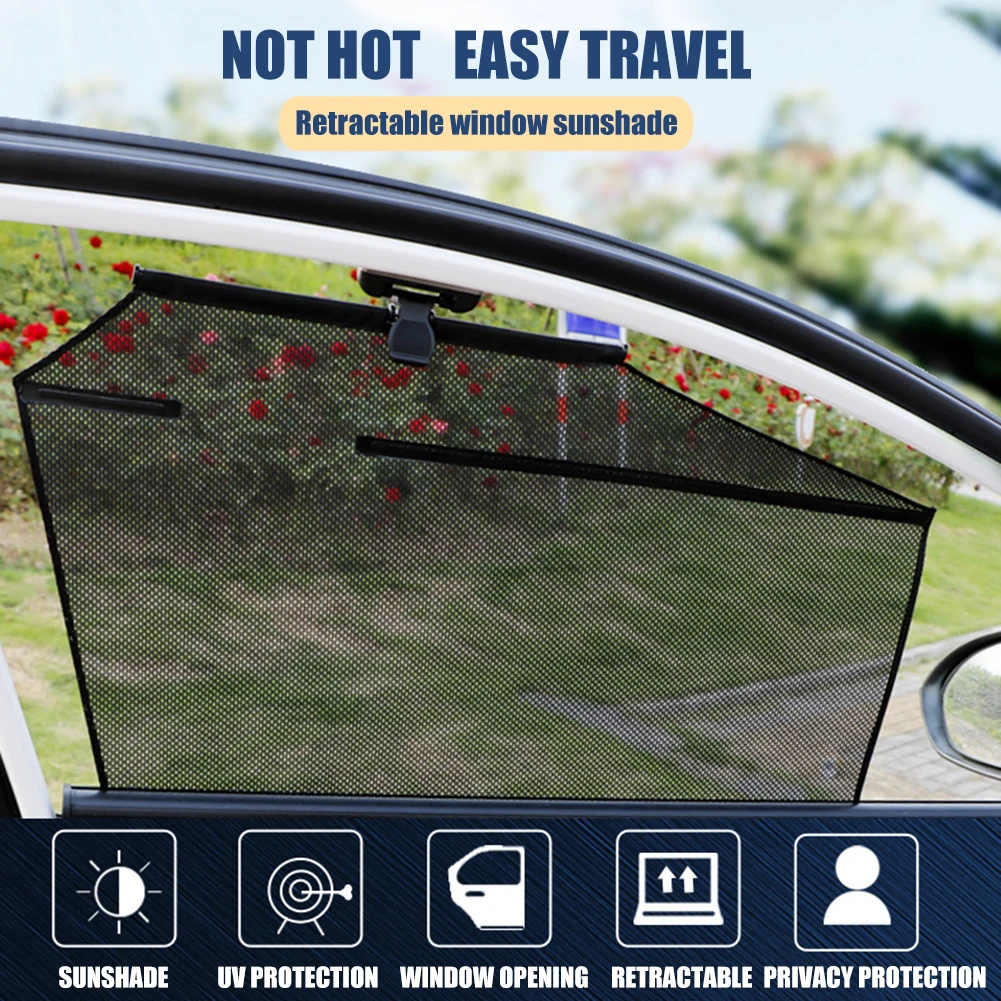 

Car Window Shade Retractable Sunshade with Hook Sun Protection Front Rear Window Curtain Cover Universal Shade for Heat UV Glare
