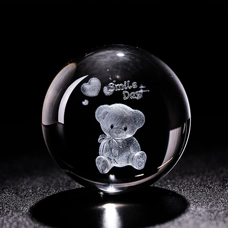 

Crystal Animal Figurine Glass 3D Laser Engraved Ball with Base Bear Ornaments Globe Sphere Home Decoration Craft Gifts Figuras